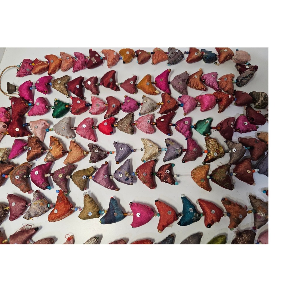 Vintage Handmade Fabric 30 Bird Garland Colorful Beaded String Rustic‎ Farmhouse